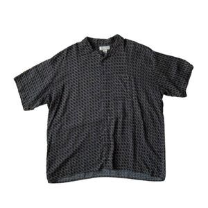 Feldini Black & Blue Geometric Abstract Print Short Sleeve Button Down Shirt XXL